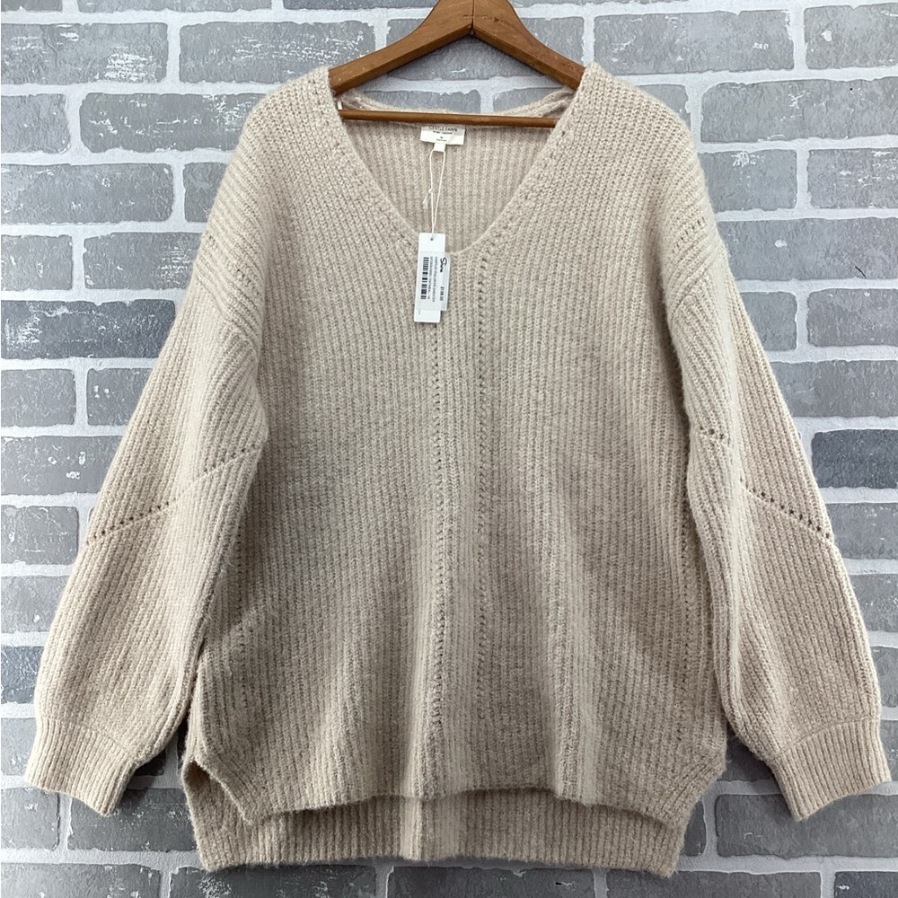 Gentle Fawn Tan V Neck Oversized Sweater Size Medium